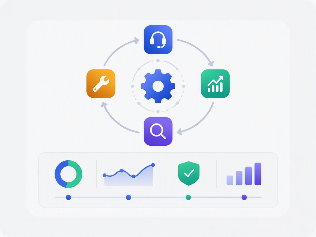 Illustrazione di supporto e miglioramento continuo: assistenza, monitoraggio e qualità