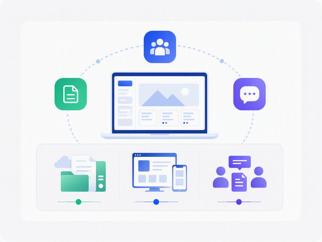 Illustrazione di un digital workplace: documenti, comunicazione e collaborazione